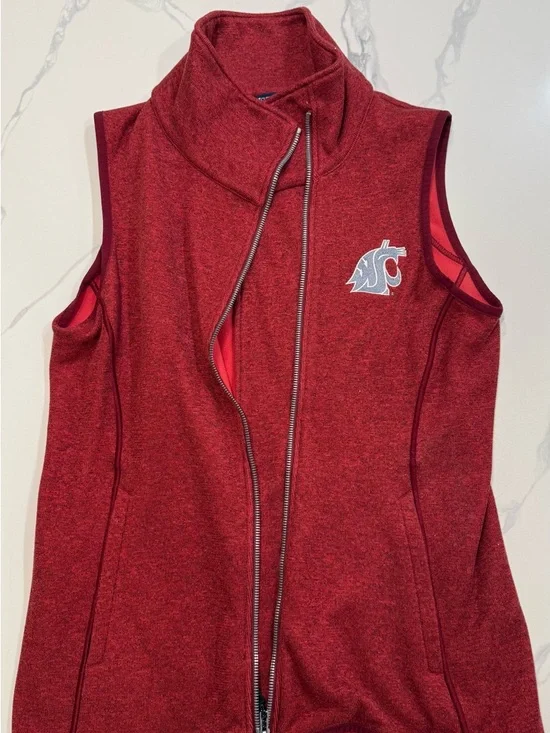 Cutter & Buck Red Heather Sleeveless Zip Vest with WSU Logo - Picture 2 of 13